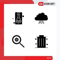 Stock Vector Icon Pack of 4 Line Signs and Symbols for mobile control phone data search Editable Vector Design Elements