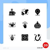 paquete de iconos de vector de stock de 9 signos y símbolos de línea para instrumentos musicales contaminación tambores pin elementos de diseño de vector editables