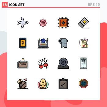 User Interface Pack of 16 Basic Flat Color Filled Lines of management system laptop education phone mail Editable Creative Vector Design Elements