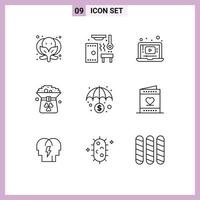 Stock Vector Icon Pack of 9 Line Signs and Symbols for economy in video hat coin Editable Vector Design Elements