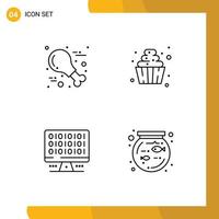 Group of 4 Filledline Flat Colors Signs and Symbols for food computer turkey soft serve server Editable Vector Design Elements