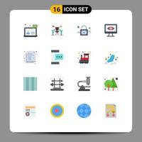 Set of 16 Commercial Flat Colors pack for surveillance computer computer unlock lock Editable Pack of Creative Vector Design Elements