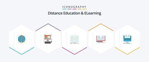 Distance Education And Elearning 25 Flat icon pack including file. story. application. book. writing vector