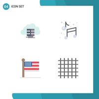 Set of 4 Commercial Flat Icons pack for cloud flag data art united Editable Vector Design Elements