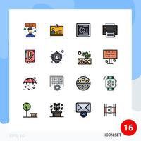 Flat Color Filled Line Pack of 16 Universal Symbols of constitution book lock printer gadget Editable Creative Vector Design Elements