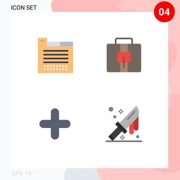 Set of 4 Modern UI Icons Symbols Signs for tab plus web design suitcase blood Editable Vector Design Elements