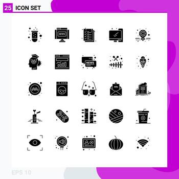 Pack of 25 creative Solid Glyphs of solution business document back to school computer Editable Vector Design Elements
