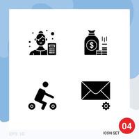 Universal Icon Symbols Group of 4 Modern Solid Glyphs of female gold business analyst bag wealth Editable Vector Design Elements