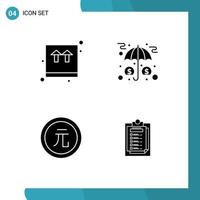 Pack of 4 Modern Solid Glyphs Signs and Symbols for Web Print Media such as box business shopping investment currency Editable Vector Design Elements