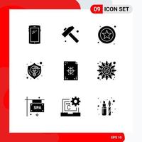 Universal Icon Symbols Group of 9 Modern Solid Glyphs of design thinking online shield design Editable Vector Design Elements