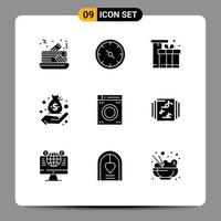 Universal Icon Symbols Group of 9 Modern Solid Glyphs of machine management box hand business Editable Vector Design Elements