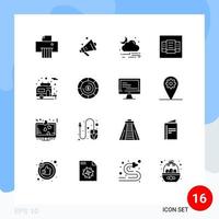 16 Universal Solid Glyph Signs Symbols of coins motorhome rain camping table Editable Vector Design Elements