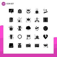 Group of 25 Solid Glyphs Signs and Symbols for smoke sport food gym exercise Editable Vector Design Elements