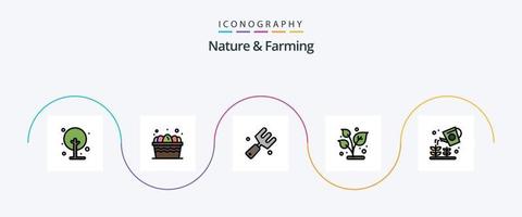 la naturaleza y la línea agrícola llenaron el paquete de iconos planos 5 que incluye el jardín. planta. agricultura. naturaleza. crecer vector
