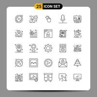 User Interface Pack of 25 Basic Lines of record mic expand broadcast touch Editable Vector Design Elements