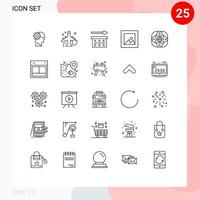 25 Universal Line Signs Symbols of connection photo eye makeup layout eye shadow palette Editable Vector Design Elements