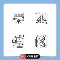 4 Universal Line Signs Symbols of telescope plane forecasting vision environment Editable Vector Design Elements