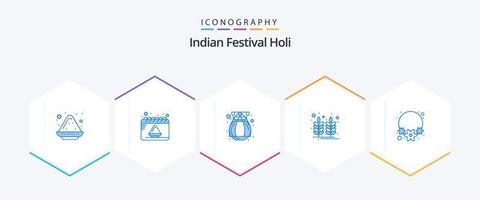 Holi 25 Blue icon pack including india. flower. india. wheat. food vector