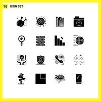 Group of 16 Modern Solid Glyphs Set for computer lab report office biology theorem upload Editable Vector Design Elements