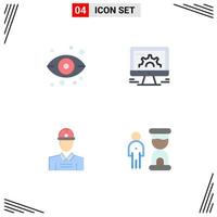 Modern Set of 4 Flat Icons Pictograph of eye construction view settings worker Editable Vector Design Elements