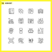 Set of 16 Vector Outlines on Grid for tractor healthbag tool bag nature Editable Vector Design Elements