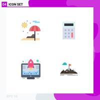 Set of 4 Commercial Flat Icons pack for beach rocket calculator entrepreneur aim Editable Vector Design Elements