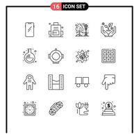 Group of 16 Outlines Signs and Symbols for experiment invest outdoors finance cityscape Editable Vector Design Elements