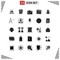 25 Universal Solid Glyphs Set for Web and Mobile Applications stone sauna capture travel book Editable Vector Design Elements