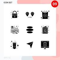 Universal Icon Symbols Group of 9 Modern Solid Glyphs of crypto currency coin kid e dinar type Editable Vector Design Elements