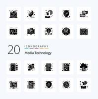 20 Media Technology Solid Glyph icon Pack like drive shape grid save disk vector