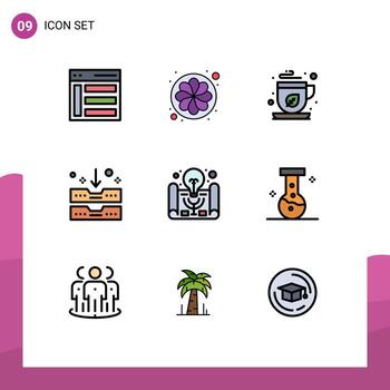 Modern Set of 9 Filledline Flat Colors and symbols such as active learning drawer sunflower archive drawer tea Editable Vector Design Elements