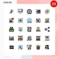 grupo de 25 signos y símbolos de colores planos de línea rellena para elementos de diseño vectorial editables de computadora de video de círculo de audiencia objetivo vector