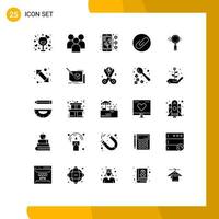 Mobile Interface Solid Glyph Set of 25 Pictograms of search attachment organization attach teamwork Editable Vector Design Elements