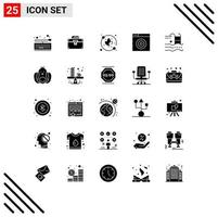 Set of 25 Commercial Solid Glyphs pack for summer holiday toolkit target find Editable Vector Design Elements