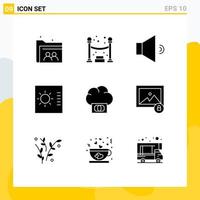 Group of 9 Modern Solid Glyphs Set for image funding speaker cloud layout Editable Vector Design Elements