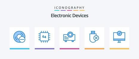 Paquete de 5 iconos azules de dispositivos que incluye palo. hardware. artilugio. dispositivos. proyector. diseño de iconos creativos vector