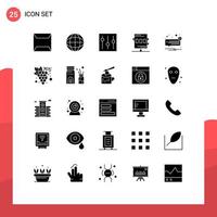 Group of 25 Solid Glyphs Signs and Symbols for message recreation interface game athletics Editable Vector Design Elements