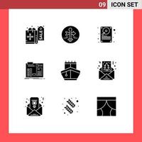 Group of 9 Modern Solid Glyphs Set for sail engineer data diy build Editable Vector Design Elements