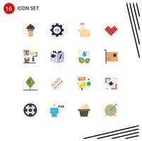 Group of 16 Flat Colors Signs and Symbols for paint paint brush double tetris games Editable Pack of Creative Vector Design Elements