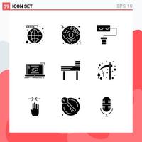 Set of 9 Modern UI Icons Symbols Signs for school chair pattern synchronization link Editable Vector Design Elements