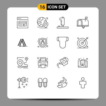 Pack of 16 Modern Outlines Signs and Symbols for Web Print Media such as in box contact us tour contact joystick Editable Vector Design Elements