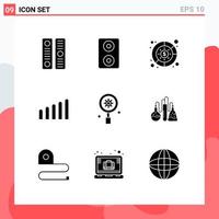 Modern Set of 9 Solid Glyphs and symbols such as lab chemical money setting research Editable Vector Design Elements