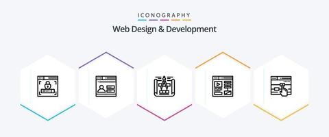 Web Design And Development 25 Line icon pack including . video . security. design . sketch vector