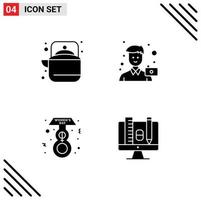 Modern Set of 4 Solid Glyphs and symbols such as camping portrait tea image female Editable Vector Design Elements