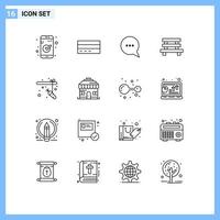 Universal Icon Symbols Group of 16 Modern Outlines of sitting element interface city message Editable Vector Design Elements