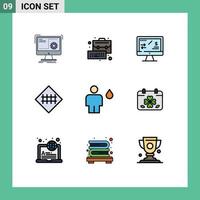 Modern Set of 9 Filledline Flat Colors Pictograph of road symbols road fence keyboard fence sign computer Editable Vector Design Elements
