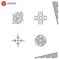 Stock Vector Icon Pack of 4 Line Signs and Symbols for protection company crossroad scale structure Editable Vector Design Elements