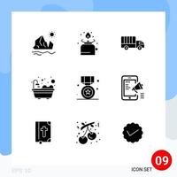 9 Solid Glyph concept for Websites Mobile and Apps award bathtub picnic bathroom transport Editable Vector Design Elements