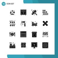 16 User Interface Solid Glyph Pack of modern Signs and Symbols of business magnifying activities tub game Editable Vector Design Elements