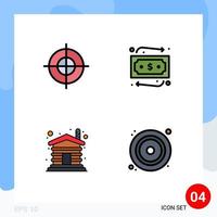 Modern Set of 4 Filledline Flat Colors Pictograph of aim wooden target travelling cd Editable Vector Design Elements